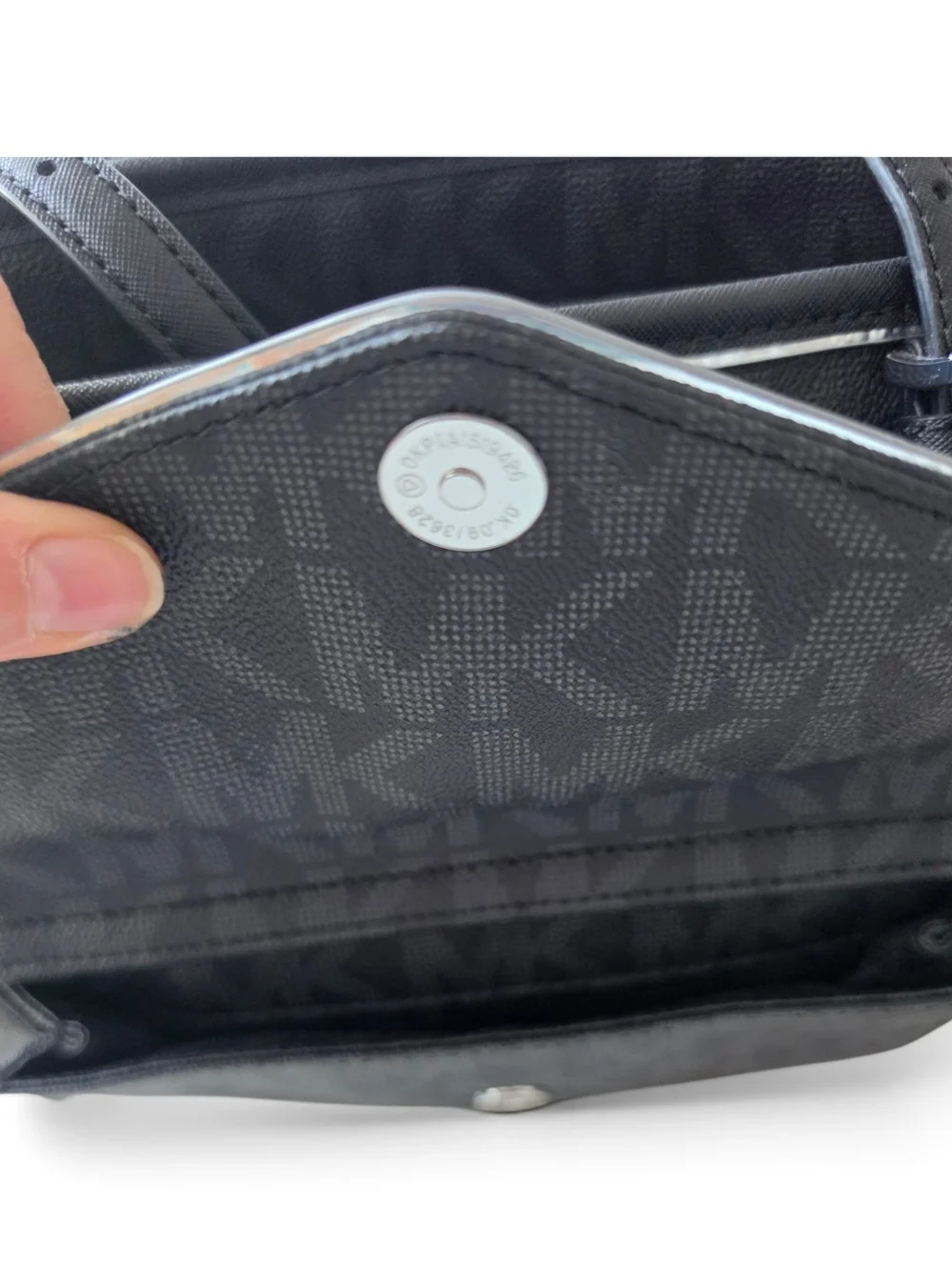 Michael Kors Black MK Logo Tote with Front Pocket and Silver Charm